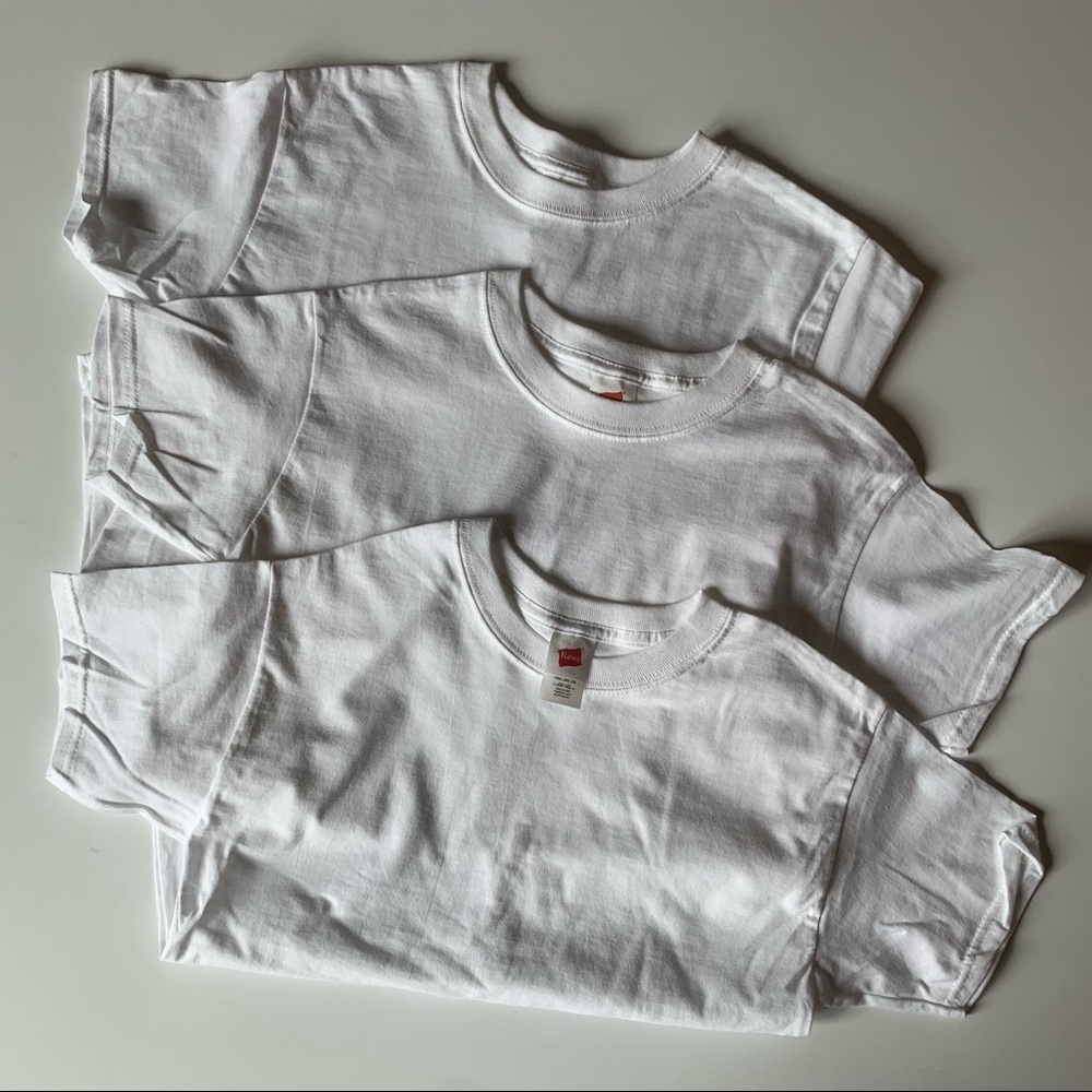 Hanes White T-Shirt Youth Size M 3 Pack Bundle - Picture 2 of 4